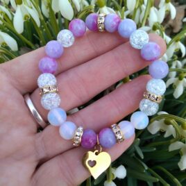 Minerální náramek nefrit lila, křišťál pukaný, opalit