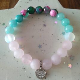 Minerální náramek z ohnivého achátu, malajského kamene, růženínu a měsíčního kamene